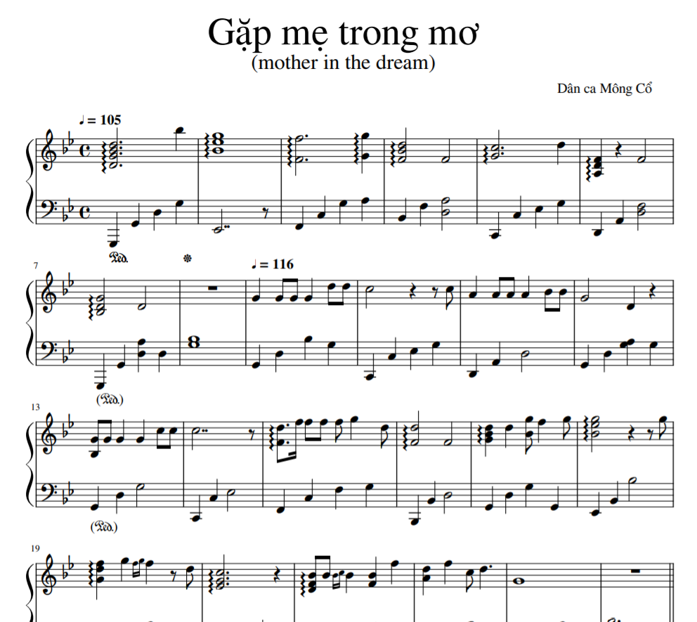 Gặp mẹ trong mơ sheet nhạc piano dân ca Mông Cổ